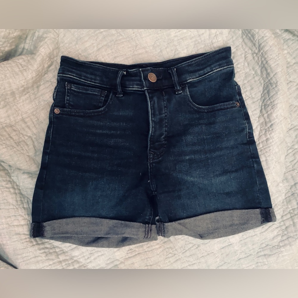 Express Denim Perfect High Rise Midi Shorts 2